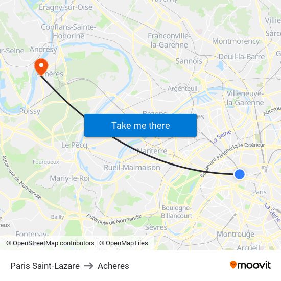 Paris Saint-Lazare to Acheres map