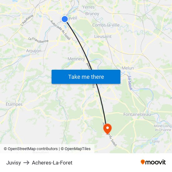 Juvisy to Acheres-La-Foret map