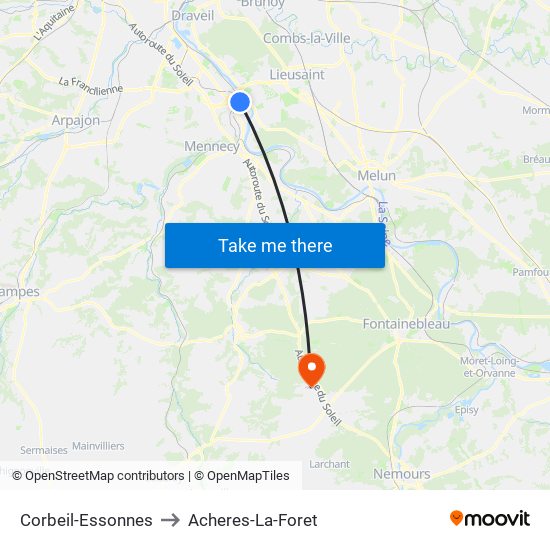 Corbeil-Essonnes to Acheres-La-Foret map