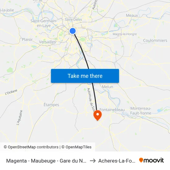 Magenta - Maubeuge - Gare du Nord to Acheres-La-Foret map