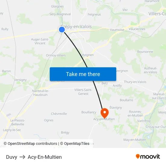 Duvy to Acy-En-Multien map