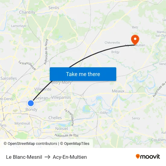 Le Blanc-Mesnil to Acy-En-Multien map