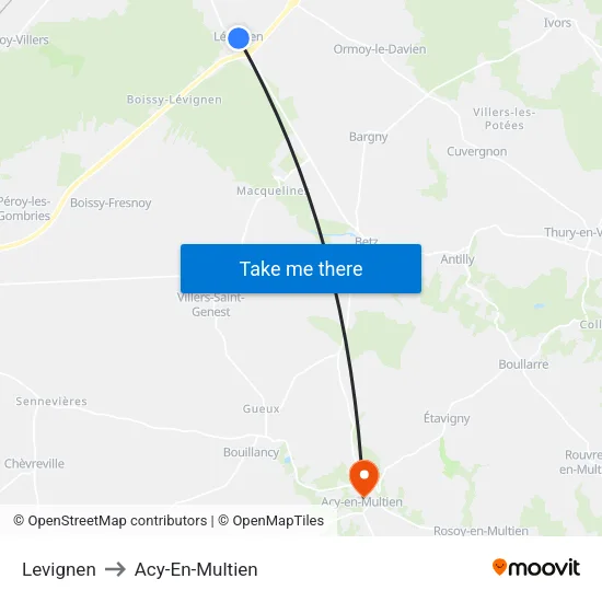 Levignen to Acy-En-Multien map