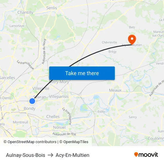 Aulnay-Sous-Bois to Acy-En-Multien map