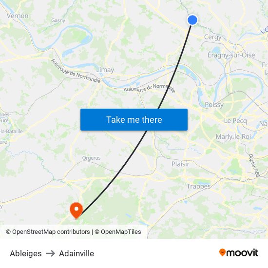 Ableiges to Adainville map