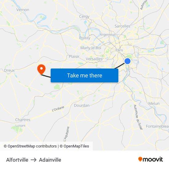 Alfortville to Adainville map