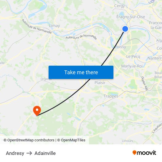 Andresy to Adainville map