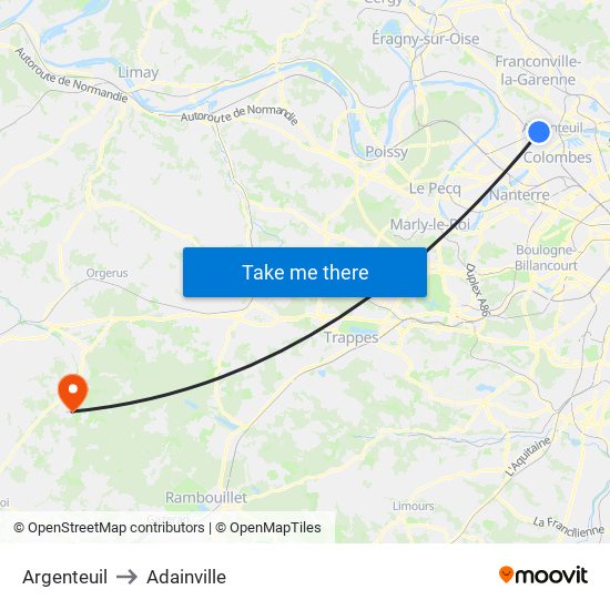 Argenteuil to Adainville map