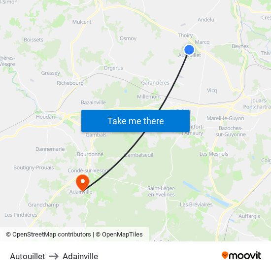 Autouillet to Adainville map