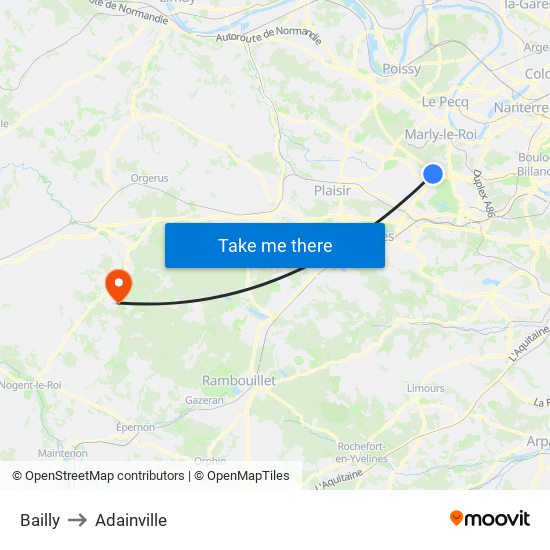 Bailly to Adainville map