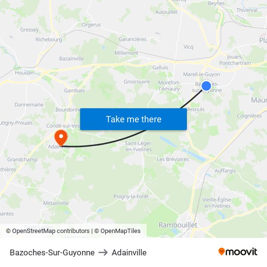 Bazoches-Sur-Guyonne to Adainville map