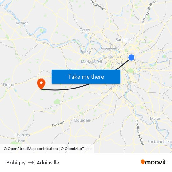 Bobigny to Adainville map