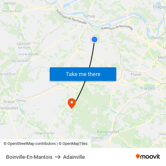 Boinville-En-Mantois to Adainville map