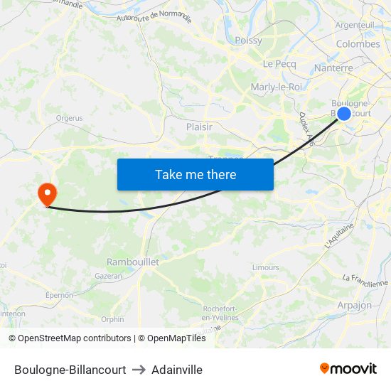 Boulogne-Billancourt to Adainville map