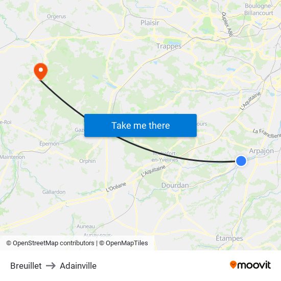 Breuillet to Adainville map