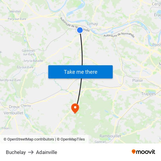 Buchelay to Adainville map