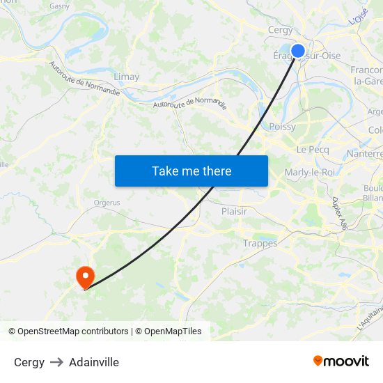 Cergy to Adainville map