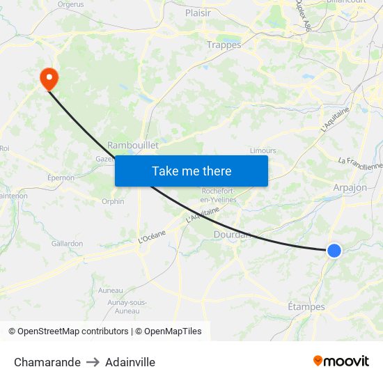 Chamarande to Adainville map