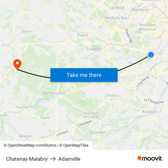 Chatenay-Malabry to Adainville map