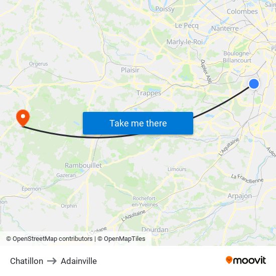 Chatillon to Adainville map