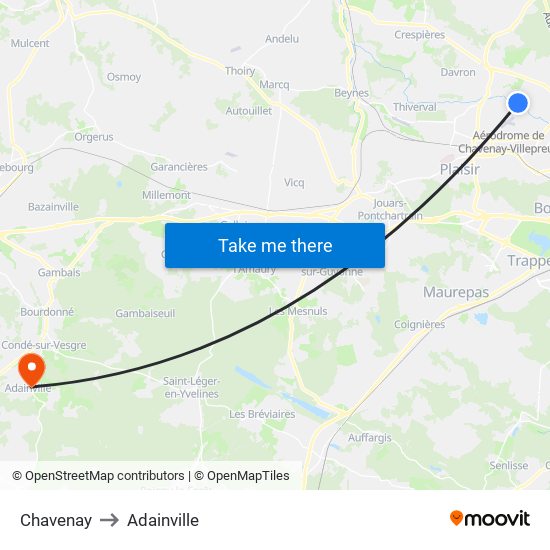 Chavenay to Adainville map