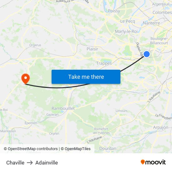 Chaville to Adainville map