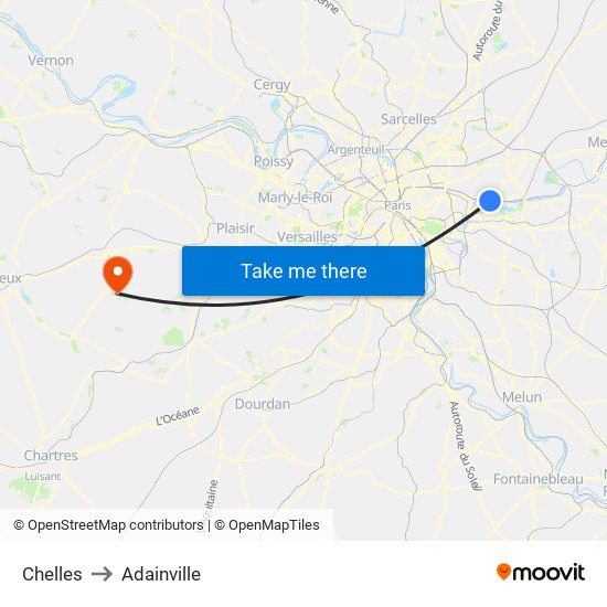 Chelles to Adainville map