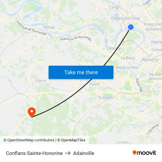 Conflans-Sainte-Honorine to Adainville map