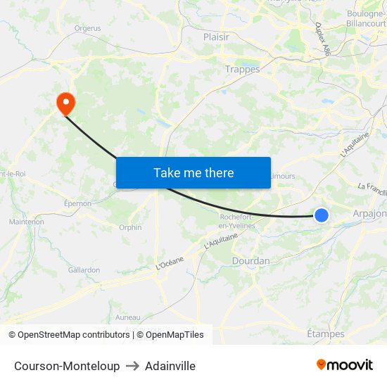 Courson-Monteloup to Adainville map