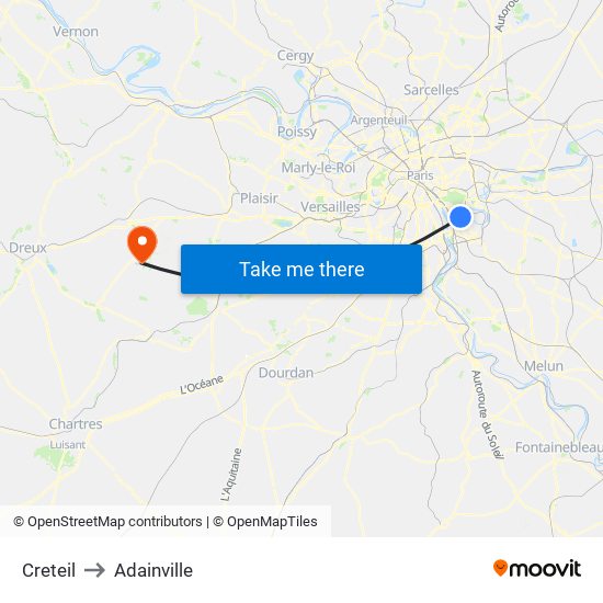 Creteil to Adainville map