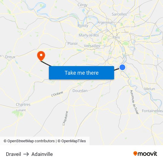 Draveil to Adainville map