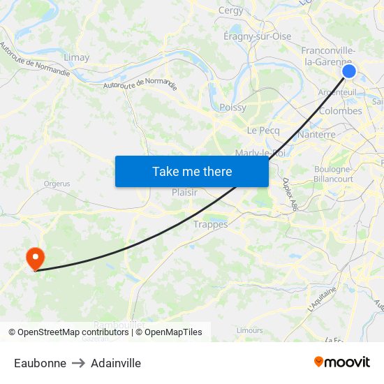 Eaubonne to Adainville map