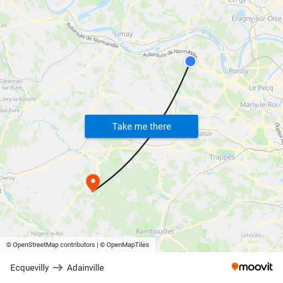 Ecquevilly to Adainville map
