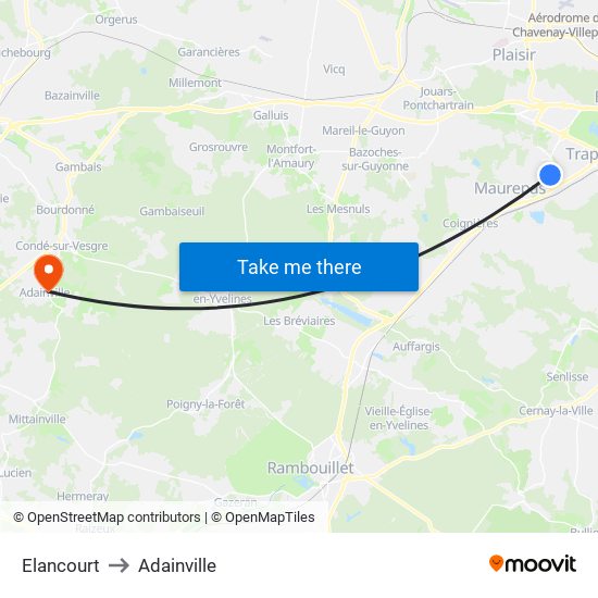 Elancourt to Adainville map