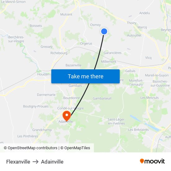 Flexanville to Adainville map
