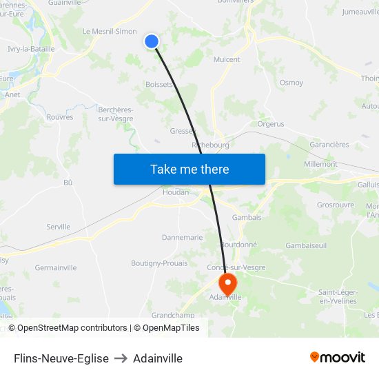 Flins-Neuve-Eglise to Adainville map