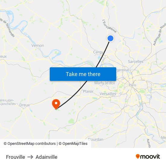 Frouville to Adainville map