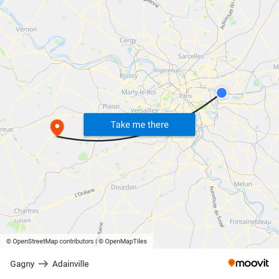Gagny to Adainville map