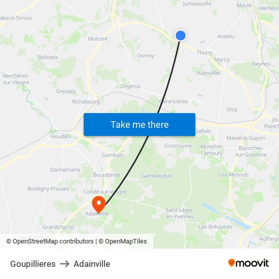Goupillieres to Adainville map