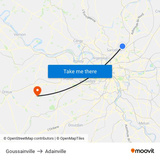 Goussainville to Adainville map
