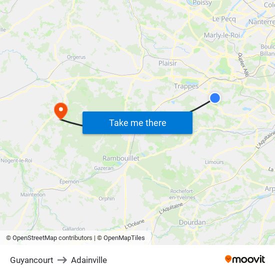 Guyancourt to Adainville map