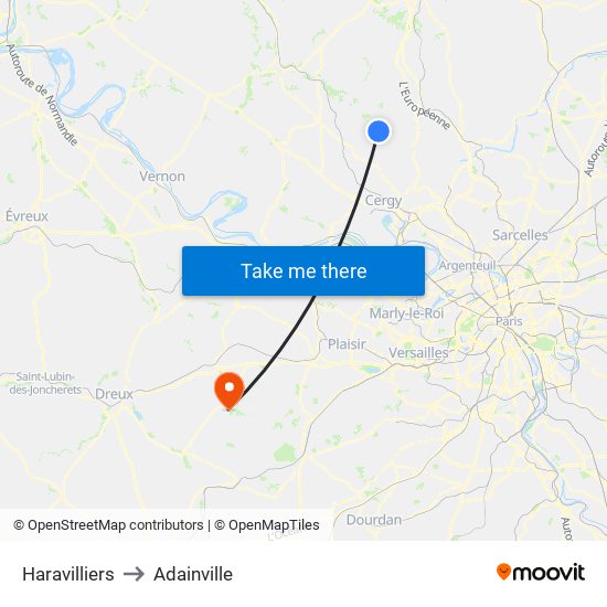 Haravilliers to Adainville map