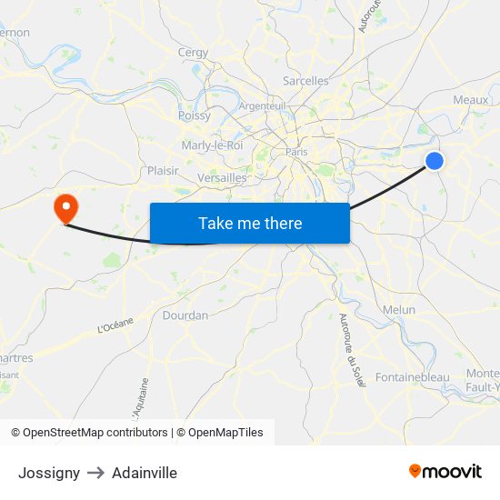 Jossigny to Adainville map