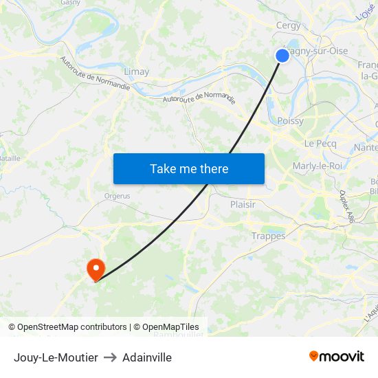 Jouy-Le-Moutier to Adainville map