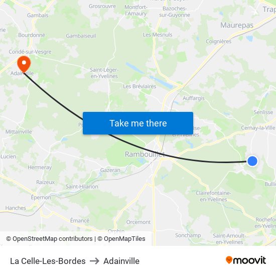 La Celle-Les-Bordes to Adainville map