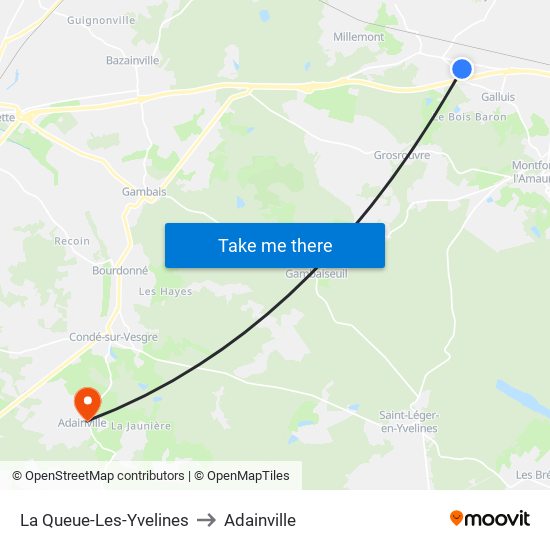 La Queue-Les-Yvelines to Adainville map