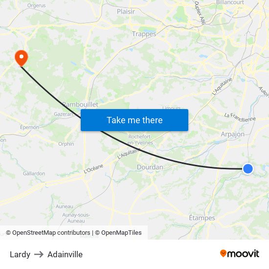 Lardy to Adainville map