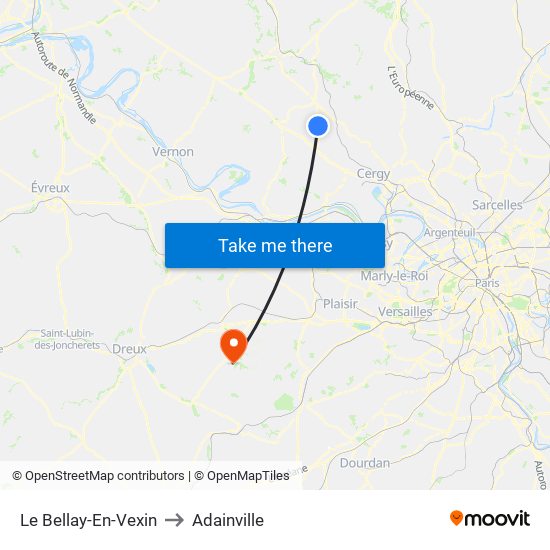 Le Bellay-En-Vexin to Adainville map