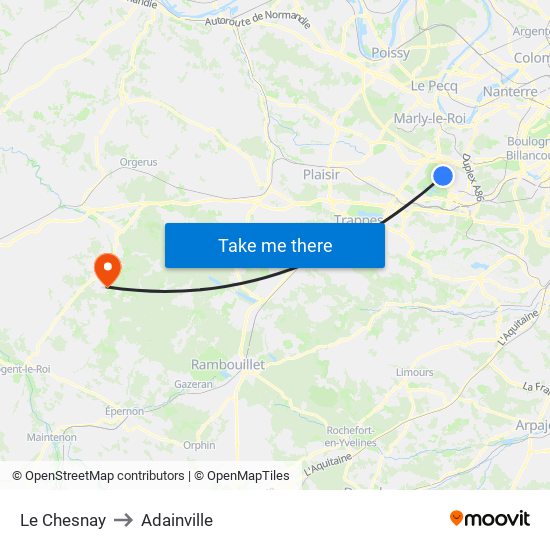 Le Chesnay to Adainville map