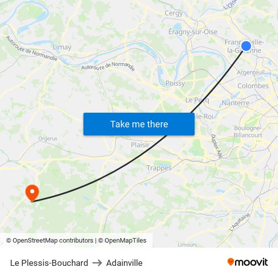 Le Plessis-Bouchard to Adainville map